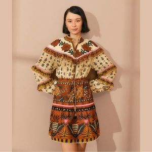 Farm Rio Beige Ainika Floral Ruffle Mini Dress